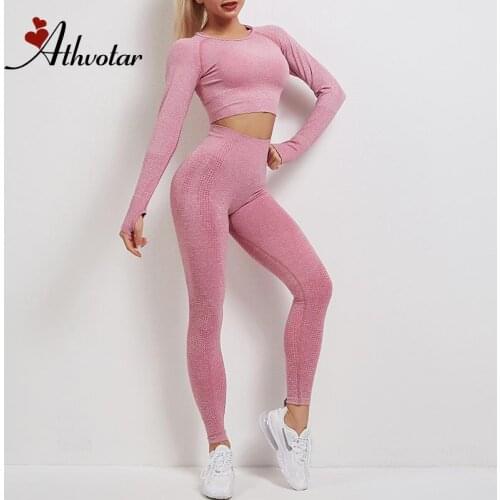 ATHVOTAR 2/3Pcs Women Yoga Set Sport Suit for Fitness Seamless Quick Dry Bra Push Up Leggings Long Sleeve Crop Top Sportswear