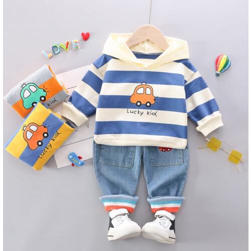 Spring Autumn Baby Boys Girl Clothes strips cartoon Hoodies jeans 2Pcs/sets Outfit Infant Kids Sport Casual Clothing Tracksuits
