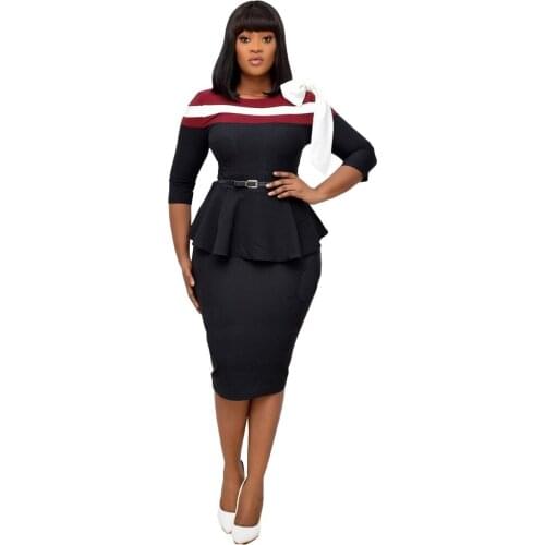 2020 autumn elegent fashion style african women o-neck polyester knee-length dress S-3XL