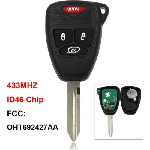 3+1/4 Button Remote Smart Car Key 433MHZ ID46 Chip FCC: OHT692427AA (Small Button) for Chrysler for Dodge for Jeep Uncut Blade