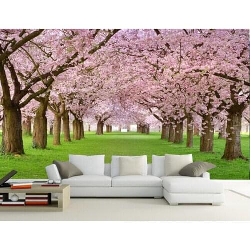 The custom 3D murals,The cherry blossom avenue grass papel de parede,living room sofa TV wall bedroom wall paper