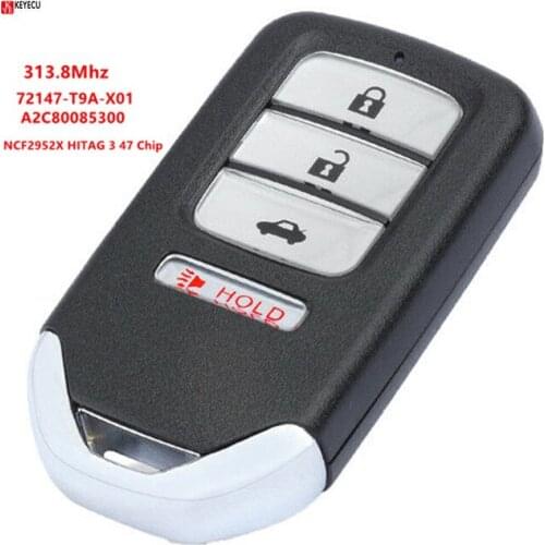 Keyecu 4 Button Smart Remote Car Key 313.8Mhz For Honda City 2015-2016 with NCF2952X HITAG 3 47 Chip 72147-T9A-X01 A2C80085300