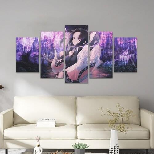 Anime Kochou Demon Slayer 5 Piece Poster Pictures Home Decoration Paintings Canvas HD Prints Wall Art Modular Living Room