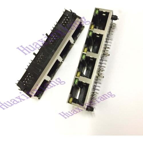 50PCS/Lot 4 Ports RJ45 8P8C Female Jack/Socket Connector 1*4 Steel Shield Network 90 Degree with LED without shrapnel