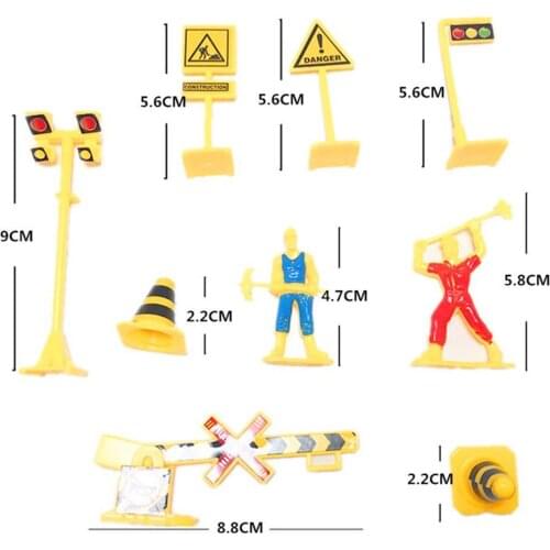 9Pcs English Road Traffic Sign Signage Block Toy DIY Miniature Scene Accessory