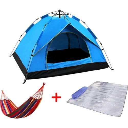 2-3-4 Person Automatic Camping Tent + Moisture-Proof Mat + Hammock Camping Tent Waterproof with Bag