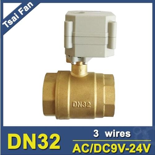 1-1/4'' Automated Ball Valve AC/DC9V-24V 3/7 Wires 29mm Bore 2 Way Brass DN32 Electric With Indicator Metal Gear On/Off 5 Sec