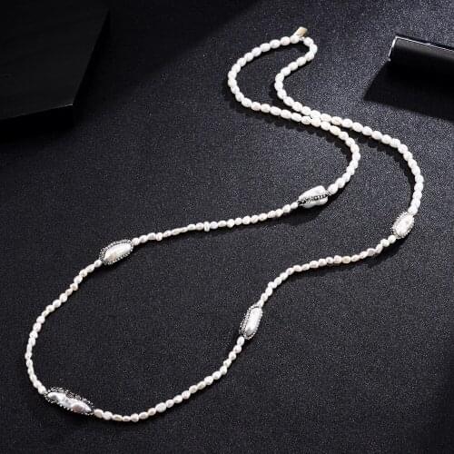 Ambrum White Pearls Strand Necklace,Elegant Girls Beads Sweater Necklace,Long Jewelry Necklace Valentines Day,Dropshipping NEW