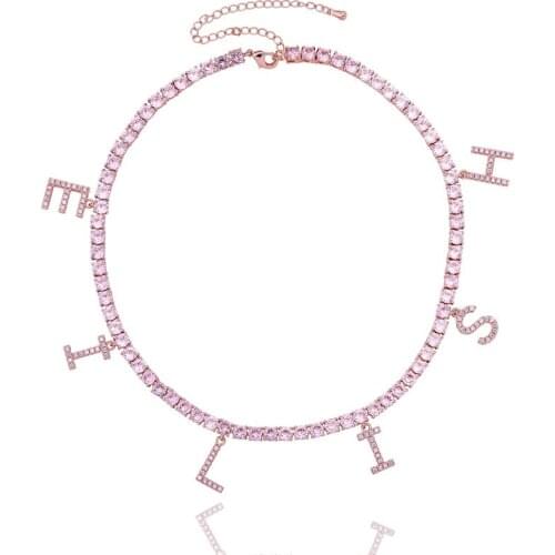 Hip Hop Bling Ice Out 1 Row AAA Cubic Zirconia Tennis Chain Chokers Necklace Customize Letters Pendants for Men Women Jewelry