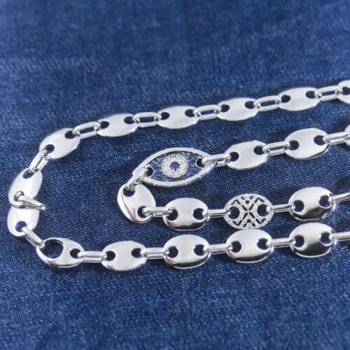 SLJELY Fashion Solid 925 Sterling Silver Evil Eye Chaine Maille Marine Chain Link Necklace Women April New Symbole Brand Jewelry