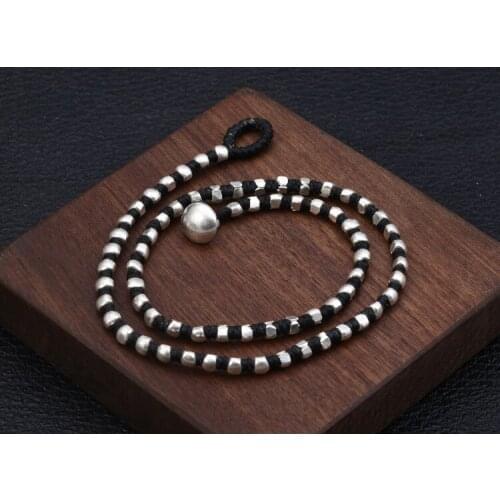 Solid 925 Sterling Silver Women bead chain collar necklace Gift Jewelry A3975