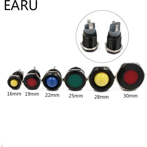 Flat Round Head Black Body Waterproof IP67 Metal LED Warning Indicator Light Signal Lamp Pilot 3V 5V 12V 24V 110V 220V Red Blue