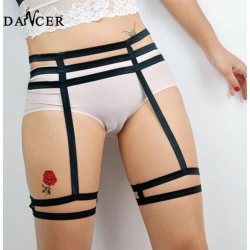 Black leather garter belt cage thigh goth punk belt suspenders sexy lingerie dance carnival skirt body harness