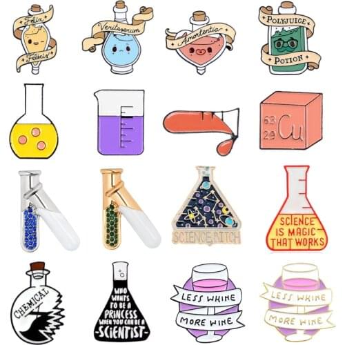 Experiment now! Chemical glass experiment pin broken bottle test tube wine glass element logo medicine badge punk lapel brooch