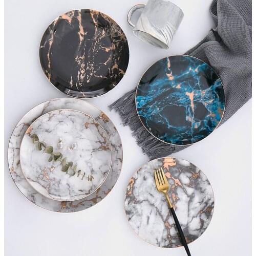 European Style Ceramic Phnom Penh Marble Pattern Dinner Plates Porcelain Dessert Plate Steak Salad Snack Cake Dish Tableware