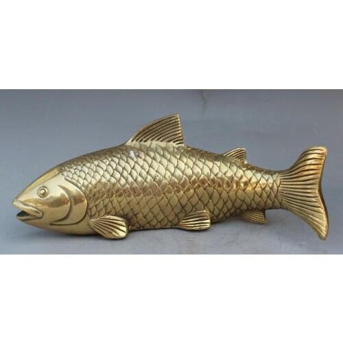FOLK CHINA FENGSHUI BRASS CARVED GOLDFISH AUSPICIOUS WEALTH FISH ANIMAL STATUE