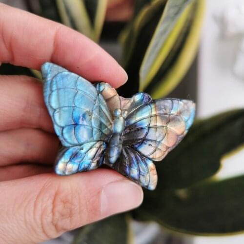 Natural labradorite stone Animal Figurines Carved crystal Butterfly