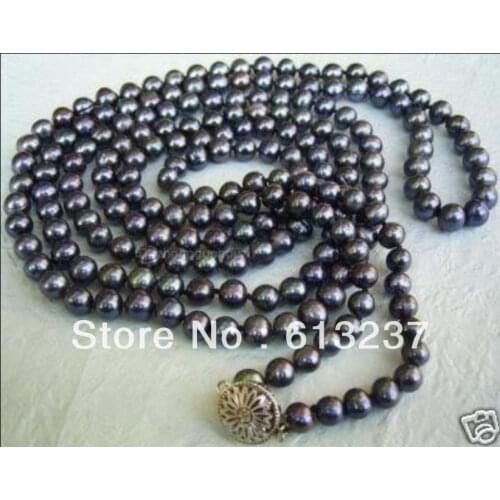 Jewelry Necklace hot free Shipping new 2019 Fashion Style diy 7-8mm Black Akoya Cultured Pearl Necklace 35" MY4504