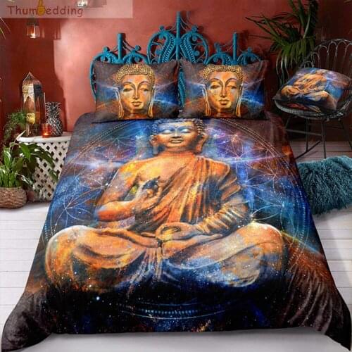 Thumbedding Flash Golden Light Bedding Sets Buddha Digital Printing Twin Full Queen King Duvet Cover Set Single Bed Set