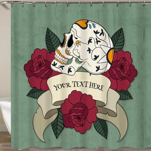 Creative Rose Skull Digital Print Waterproof Bathroom Peep-proof Partition Shower Curtain Non-perforated Shower Curtain