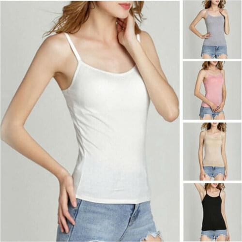 Summer Fashion Thin sling Ccamisole Woman Built in Shelf BRA Adjustable Spaghetti Strap Basic Tank Top Plus Size