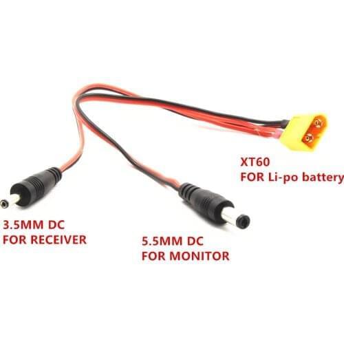 Power supply line XT60 Plug DC Cable connect Lipo battery and Monitor display and Boscam 5.8G 5.8Ghz Receiver for FPV Aeria