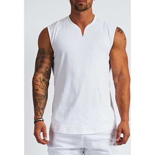 Plain Cotton V-neck Fitness Tank Top Men Summer Muscle Vest Gym Clothing Bodybuilding Sleeveless Shirt Workout Sports Singlets