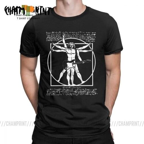 Vitruvian Man Playing The Guitar Mens T Shirt Da Vinci Guitarist Leonardo Funny Tee Shirt Cotton T-Shirt Gift Idea Clothes
