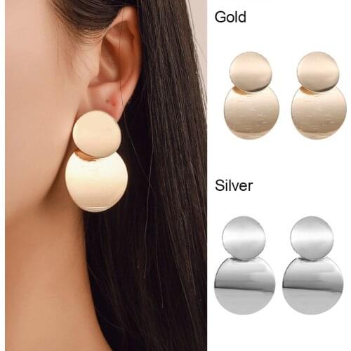 New Retro Exaggerated Metal Stereo Mirror Brushed Pattern Big Circle Atmospheric Disc Fashion Round Ladies Stud Earrings