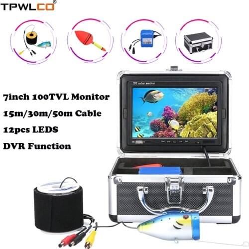 15m/30m/50m Cable 7inch TFT Color Screen Fish Finder Underwater Camera System With 12pcs LEDS DVR Function For Sea/River Fishing
