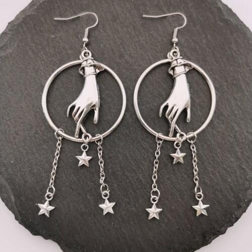 Silver Plated Hand Hoop Earrings Witchy Gifts Witchy Woman Witch Lovers Dangle Earrings