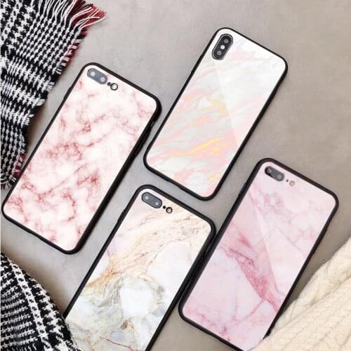 Pink marble fashion Tempered Glass Phone Case For iphone 12 11 Pro Max 5 6 7 8 X XS XR XSMax Shell 12Pro Max Cover Shell