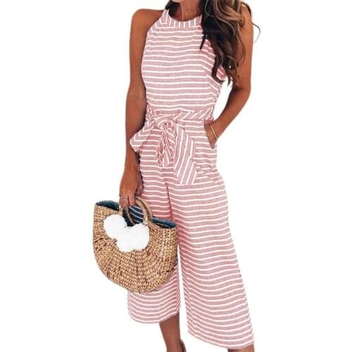 Sexy Women Jumpsuit Summer Fashion Stripe High Waist 3 Colors Ladies Overall Halter Off Shoulder Slims Fit Romper Playsuit