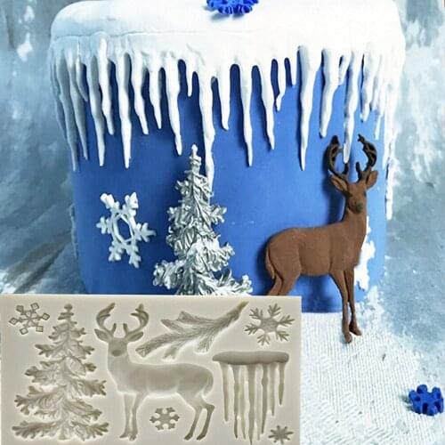 Elk Glacier Xmas Tree Silicone Mold 3D Christmas Theme Cookies Chocolate Fondant Mold Cake Decorating Tools Kitchen Baking Mould