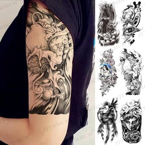 Waterproof Temporary Tattoo Sticker Lion Tiger Egyptian Tattoo Dream Catcher Tattoos Body Art Arm Fake Sleeves Tattoo Women Men