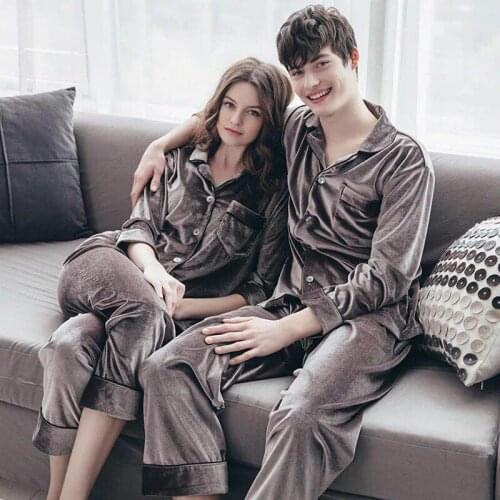 Young Lover Pajamas Gold Velvet Women Long-sleeved Autumn Winter Pyjama Loose Men Couple Pijama Set Warm Sleepwear Top+ Men Pant