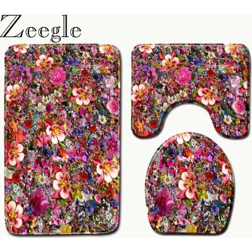Zeegle Bathroom Pedestal Rug Lid Toilet Cover Bath Mat Set Non Slip Water Absorb Bathroom Mats Shower Carpet Toilet Floor Mats