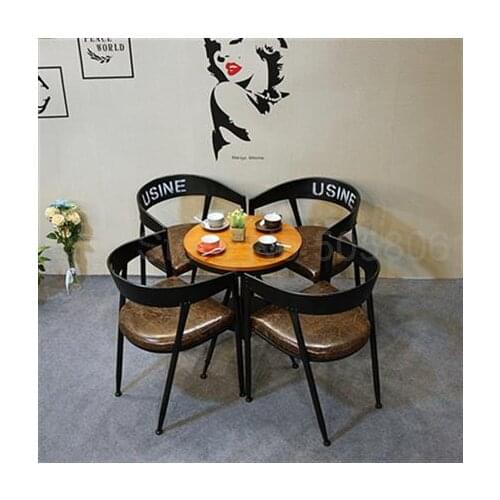 Iron dining chair loft industrial wind milk tea dessert baking shop cafe chair solid wood round table and chair combination