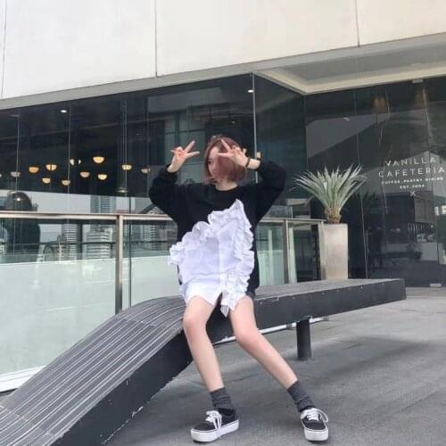 2020 Fall New Arrival Stitching Ruffles Irregular Shirts Style Long Sleeve Sweatshirt Women Chic Moletom Feminino Free Shipping