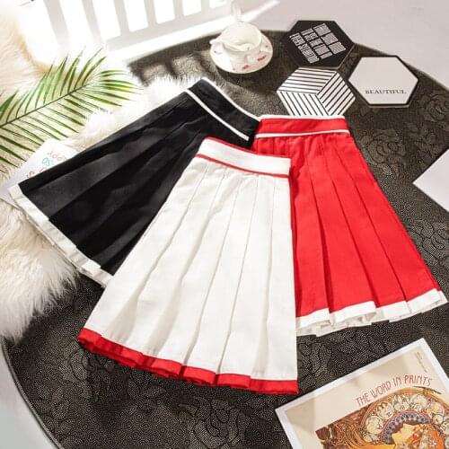 Womens Pleated Skirt Skater School Uniform Mini Skirts Hit Color High-waisted Red Short Skirt Sports Casual Womens Skirt