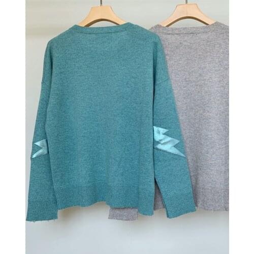 Women Sweaters 2020 Early Autumn New Sheepskin Patch Loose Cashmere Sweater Top