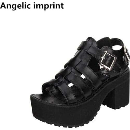 Angelic imprint woman mori girl lolita cosplay punk shoes lady high heels wedges pumps women princess summer dress sandals 33-47