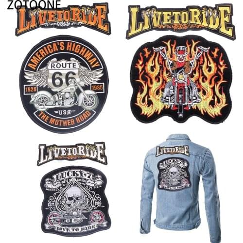 ZOTOONE Live To Ride Back Patch Sew on Garment Appliques Diy Iron on Patch Applications on Clothing Punk Skull Badges for Jacket