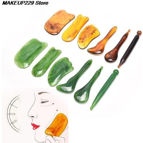 1pc Natural Resin Amber SPA Massage Scraping for Face Neck Beeswax Guasha Scraper Massager Scrape Therapy Acupoint Acupressure