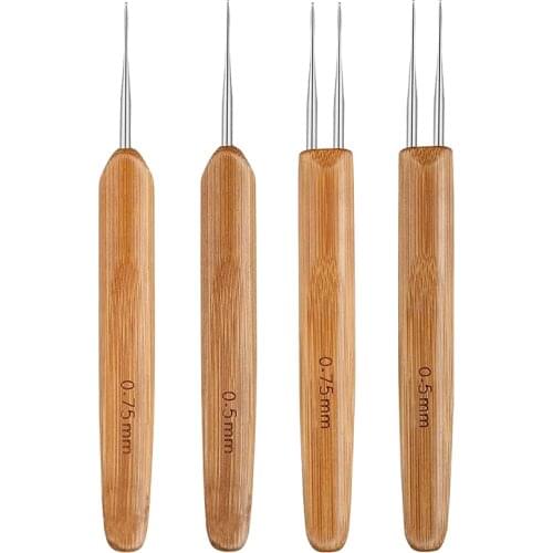 1 Pcs Professional Dreadlock Crochet Bamboo Handle Hook 0.5Mm 0.75Mm 1-Hook 2-Hooks Needle for Dreads Lock Needle