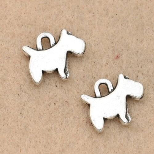 10pcs Antique Silver Plated Dog Charm Pendant for Bracelet Necklace Jewelry DIY Making Accessories 13x15mm