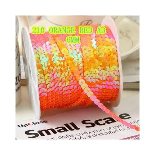 100 Yards 6mm AB Multi-Colored Sequins Trim, Sold per Packet of 1 Roll(100 Yards)-210 Orange Red AB Confetti