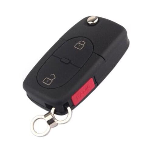 2+1 Red Panic Buttons Flip Remote Key Shell 3 Buttons (Round )For VW Golf 4 5 6 Passat B5 B6 Polo Bora Touran CR1620