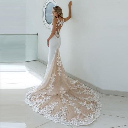 2020 Sexy Mermaid Wedding Dresses Custom Made See Through Romantic Lace Long Train Bridal Gown Robe de Mariage