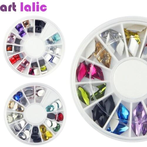 24pcs 3D Nail Art Diamond Rhinestones Square Drop Heart Decals Wheel For Nail Tips Decorations DIY Nail Accessories